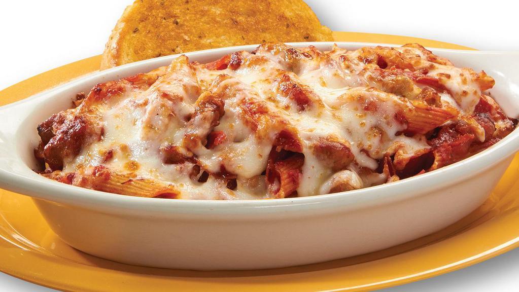 Italian Meat Bake · Penne pasta, Italian sausage and pepperoni tossed with mazzio's marinara sauce and topped with mozzarella cheese. Served with a slice of garlic bread.