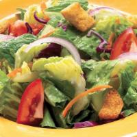 Mazzio'S House Salad · Crisp mixed greens, tomatoes, red onions, cucumber, cheddar cheese, croutons, pepperoncini w...
