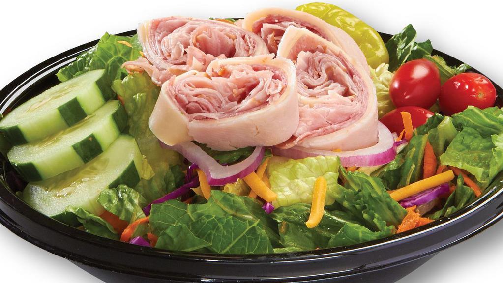 Chef'S Salad · Our delicious House Salad topped with shaved ham, turkey, salami, provolone and cheddar cheeses, with your choice of dressing.