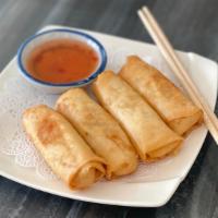 Spring Rolls (4 Rolls) · Mixed veggies wrapped in wonton skin and deep fried. Served with sweet & sour dipping sauce.