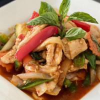 Thai Spicy Basil · Sauce with bell peppers, onion, scallions, and fresh basil. Choose protein/veggies and other...
