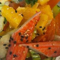 Cucumber Salad · Chopped cucumber, orange, tomato and crab meat(kana) with homemade rice vinegar