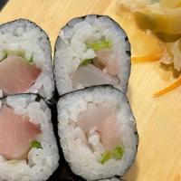 Hamachi Roll · Yellowtail with Scallion. **Raw/undercooked**