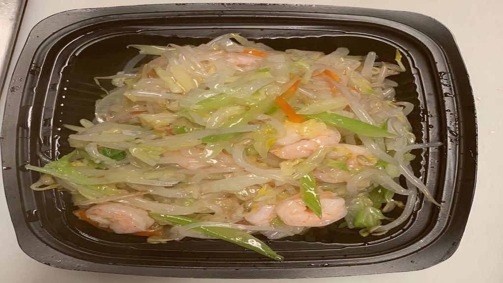 Shrimp Chow Mein · Served with pork fried rice and egg roll.