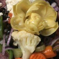 Cold Antipasto Salad · Romaine lettuce, green & red peppers, tomatoes, black & green olives, red onions, carrots, c...