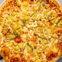 Sweet Potato Pizza (Small) · Green pepper, corn, ham, sweet potato, sausage, pineapple.