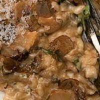 Risotto With Beef & Truffle · Diced beef tenderloins,asparagus, mushrooms & black truffles