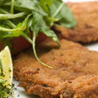 Veal (Scallopini) Milanese · Breaded, topped with arugula, cherry tomatoes and fresh mozzarella. Served with side of broc...