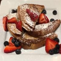 French Toast · Thick cut, powered sugar, maple syrup
