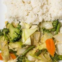 Veggie Delight · A medley of broccoli, carrots, onion, baby corn, celery, green beans, napa cabbage, bean spr...