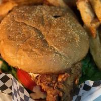 Southern Fried Chicken Sand-Wish Meal Lunch · Spicy crispy fried chicken breast with Cajun aioli sauce, lettuce, tomatoes and dill pickle ...