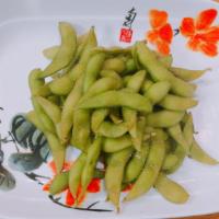 Edamame · Japanese steamed soy beans.