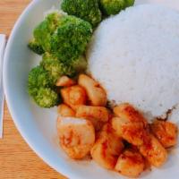 Hibachi Scallops · Entrees come with fried rice mixed vegetables including cabbage broccoli onion and zucchini.