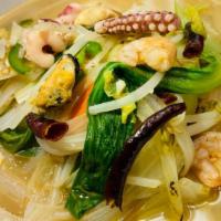 Sachuntang Noodle (사천탕면) · Sichuan style spicy noodle with shrimp, squid, mussel, and vegetable.