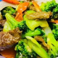 Beef Broccoli With Rice (비프브로콜리) · Stir-fried beef with broccoli glazed in savory sauce.