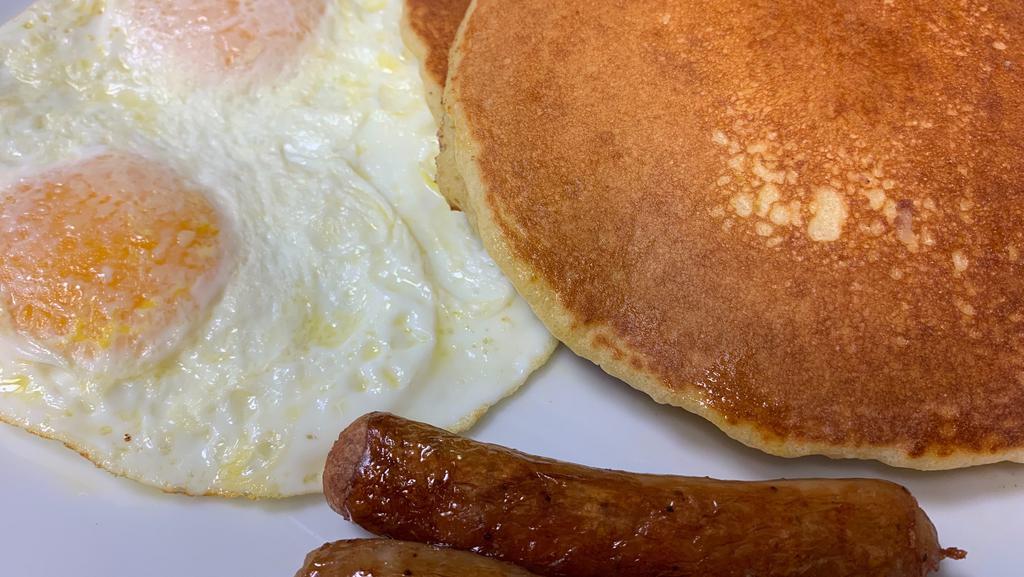 2-2-2 Pancakes · Two pancakes, two eggs and choice of bacon, pork or turkey sausage. Toast not included.
NO Subsitutions please