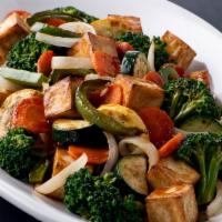 Garden Veggie Bowl · Your choice of protein with broccoli, green peppers, yellow onions, spinach and squash with ...