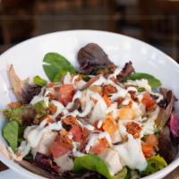 The Cbr Salad · Chicken, bacon, ranch, tomatoes, mozzarella on fresh spring mix salad.