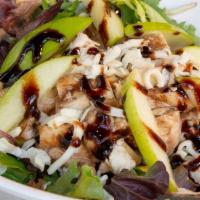 Apple A Day Salad · Light and refreshing with chicken, crisp apple slices, mozzarella, spring mix and balsamic g...