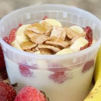 Tropical Joy Bowl · The base of the bowl is our fan favorite Tropical Joy Smoothie which includes:
Bananas, Pean...