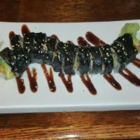 Supreme Black Dragon Roll · Shrimp tempura, avocado cucumber,  top eel, nori, eel sauce.