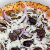 Supreme · Pizza sauce, mozzarella, pepperoni, green pepper, mushrooms, red onions, Italian sausage and...