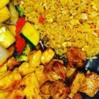 Hibachi Combo · Any (2) item Meats Or Seafood ,Served w.  Mix Vegetables ( Broccoli , Zucchini , Carrots ,On...