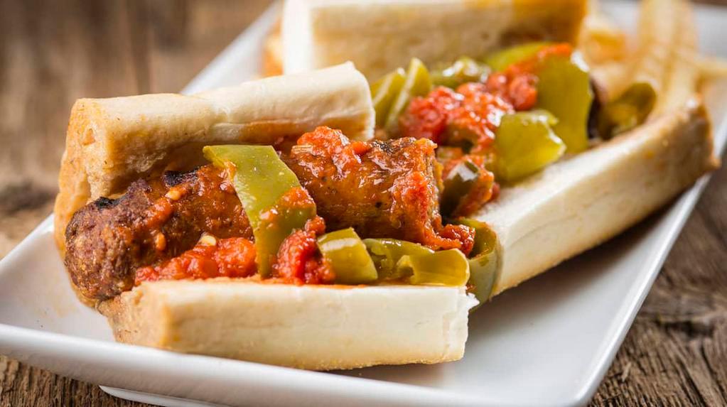 Italian Sausage · Rosati’s Italian sausage link on Italian bread with choice of au jus or marinara. Sweet peppers or hot giardiniera on sandwich complimentary.