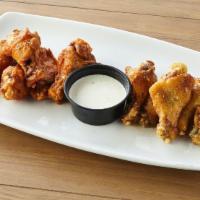 8 Wings · Served with a side of Ranch (170 cal) or Bleu Cheese (190 cal).