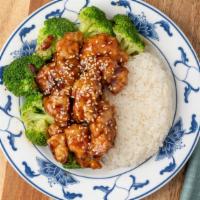 Sesame Chicken (Combo) · Served in a sweet sauce served with sesame seeds.