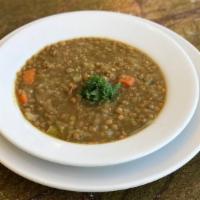Lentil Garden (Bowl) Wednesday · Vegan. Lentil, carrot, celery, tomato, and onion garnished with kale. * 
 
*Only available W...