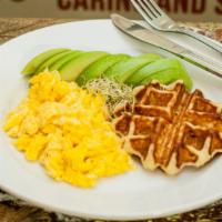 Kiddie Breakfast · Two eggs served any style with a side of apple and buttermilk waffle bread