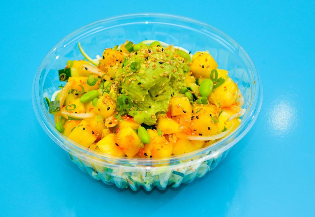 Pineapple Og Bowl · Vegan. Pineapple, sweet onions, green onions, edamame, cumber, and jalapeno. Tossed in fire og sauce. Served over zucchini noodles.