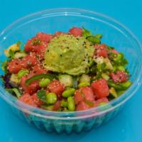 Watermelon Og Bowl · Vegan. Edamame, green onions, cucumber, cabbage, and jalapeno ginger soy. Served over baby g...