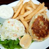 Lunch Maryland-Style Crab Cake · lump crab meat, French fries, coleslaw, tartar sauce