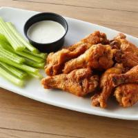 10 Wings - Classic · Served with Celery (30 cal) and a side of Ranch (170 cal) or Bleu Cheese (190 cal).