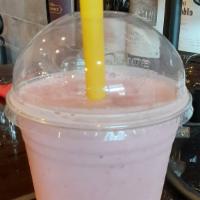Strawberry & Banana · Blended in whole milk. Substitute almond or oak milk for $1.75 extra. Add scoop of plant bas...