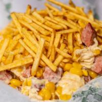 Maicitos · Whole kernel corn mix with bacon and beef hotdog cut up, cream cheese and top off with pinea...