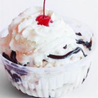 Regular  Hot Fudge Sundae · 2 Scoops vanilla ice cream or any other flavors + Fudge topping +whipped cream and cherry
