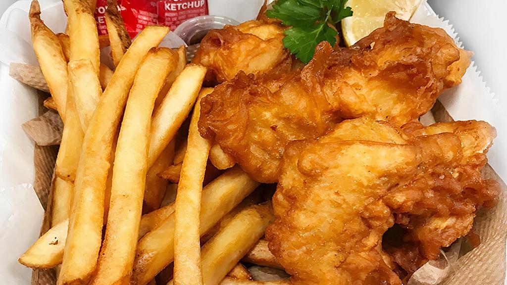 Cod (One-Piece) · One piece of cod with  your choice of fries or 4 hushpuppies.