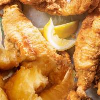 Usa Catfish/Shrimp Combo · One USA Catfish fillet, plus 5 jumbo shrimp with  your choice of fries or 4 hushpuppies.