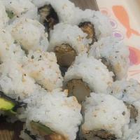 Shrimp Tempura Roll · Inside: Shrimp Tempura and avocado
Outside: Sesame seed