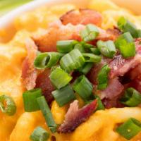 Bacon Mac · 3 cheese mac topped with bacon and parmesan.