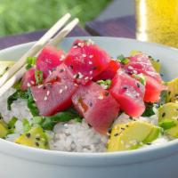 Caliche'S Poke Bowl · Straight from wishbones in playa jaco, fresh sushi grade ahi tuna seasoned with caliche's se...