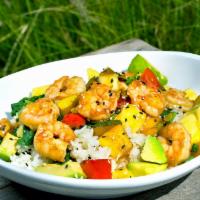 Hawaiian Shrimp Bowl · Fresh shrimp, squash, zucchini, peppers and pineapple, sautéed in a ginger-soy glaze. Served...
