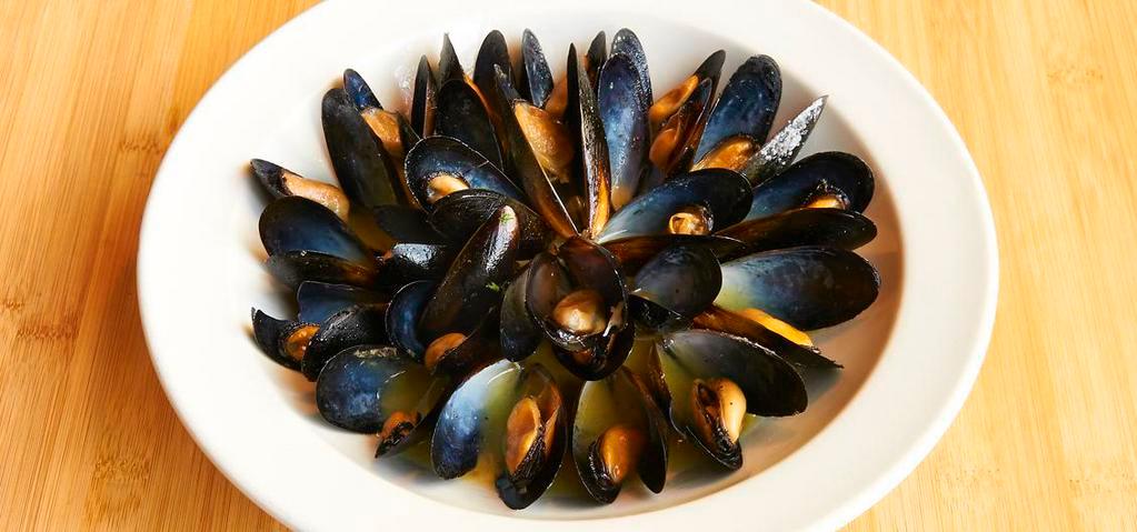 Mussels · One pound of fresh mussels steamed and served in your choice of a white wine butter sauce or our spicy tomato sauce.