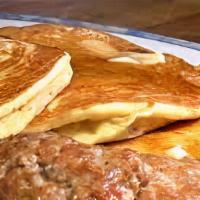 Pancake Breakfast · Pancakes with sausage  patties. Links or bacon