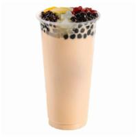 Samurai Milk Tea 武士奶茶 · Classic black milk tea with boba, pudding, herb jelly, lychee jelly, and red bean!