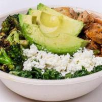 Keto Bowl · Lemon garlic kale, broccoli, southwest grilled chicken, feta cheese, sliced avocado (Gluten ...