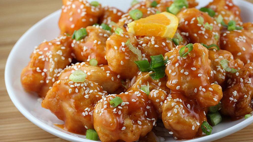 Ch19. Sesame Chicken · Spicy. Marinated chunks of chicken breast sauteed in a sweet sesame sauce.